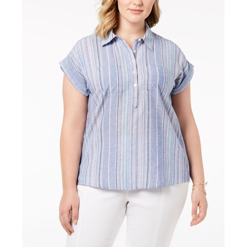 Style & Co Plus Size Cotton Marcella Striped Top Shirt